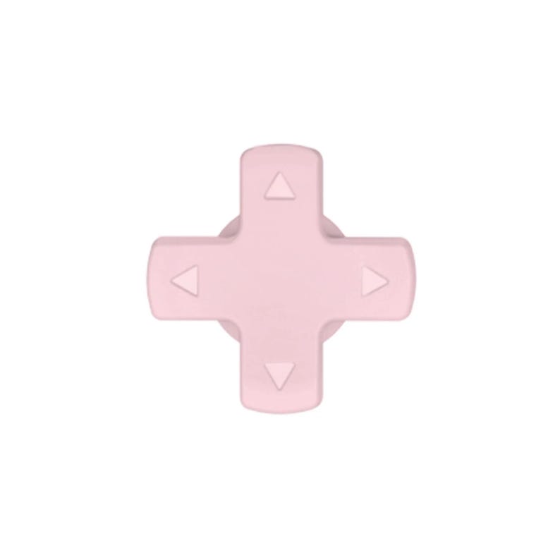 May include: A light pink directional pad for a gaming controller. The pad is cross-shaped with rounded edges and features four directional arrows. The center of the pad has a circular base.