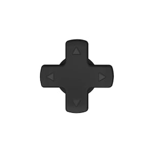 May include: A black directional pad controller button with four rounded arms, each featuring a raised triangle pointing towards the center. The button is designed for gaming and is set against a white background.
