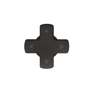 May include: A black directional pad controller button with four rounded arms, each with a gray arrow pointing outwards. The button is a cross shape, and the arrows are slightly recessed.
