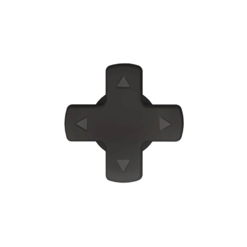 May include: A black directional pad controller button with four rounded arms, each with a gray arrow pointing outwards. The button is a cross shape, and the arrows are slightly recessed.