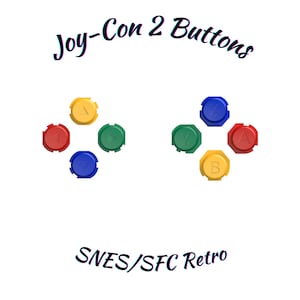 May include: A graphic featuring two sets of colorful game controller buttons. The buttons are red, yellow, green, and blue. The text "Joy-Con 2 Buttons" and "SNES/SFC Retro" are also displayed.