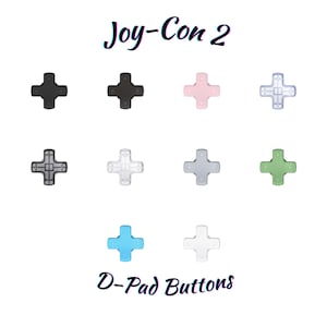 May include: An assortment of D-Pad buttons in colours such as black, pink, light blue, green, and white. The buttons are arranged in a grid and are labelled "Joy-Con 2" and "D-Pad Buttons" in a decorative font.