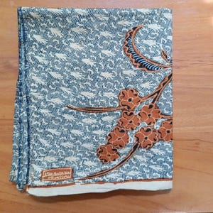 Vintage 1970s Javanese Batik Tulis Genuine Hand Drawn Silk Cotton Fabric Brown Indigo Blue Butterfly Floral Textile Perfect Condition