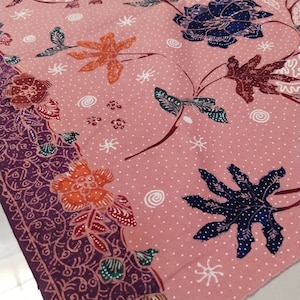 Buketan Soft Pink Base Color With Purple Tumpal|Rare Vintage Hand Drawn Fabric|Beautiful Batik Tulis Motif|Batik Cloth|Indonesian Batik
