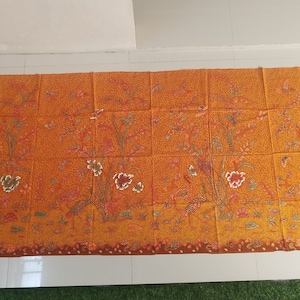 Tanahan Floral & Fauna Orange Base Color Lawasan|Rare Vintage Hand Drawn Fabric|Beautiful Batik Tulis Motif|Batik Cloth|Indonesian Batik