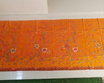 Tanahan Floral & Fauna Orange Base Color Lawasan|Rare Vintage Hand Drawn Fabric|Beautiful Batik Tulis Motif|Batik Cloth|Indonesian Batik