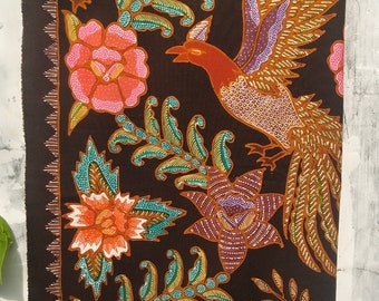 Batik Tulis Motif Bunga dan Merak|Hand Drawn Flowers and Peacock Motif|Hand Made Traditional Vintage Batik|Beautiful Rare Cloth