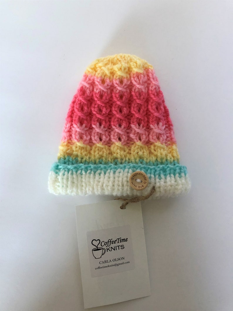PreemieNewborn Beanie Hat in Ombre Multi colors.