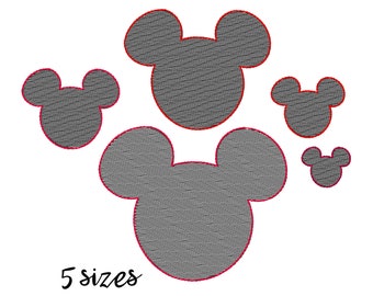 Magic Mouse head sketch and outline embroidery design 5 sizes