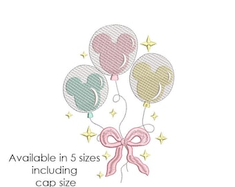 Disney Coquette mickey balloons embroidery design 5 sizes, Disney vacation shirt design, magical embroidery