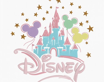 Disney castle mickey balloon embroidery designs 5 sizes, Disney Shirt vacation, disneyland shirt, disney world