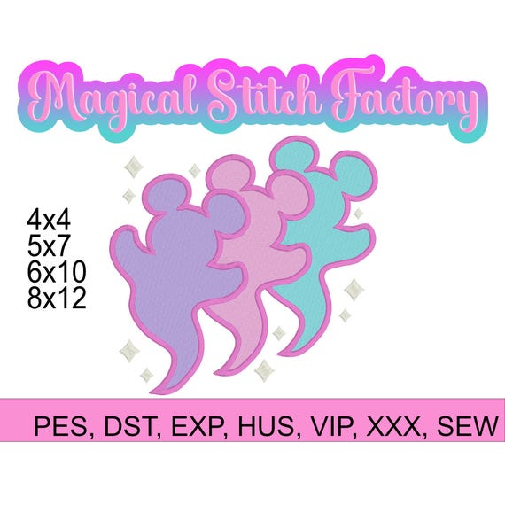 Mickey Pastel Ghost trio Halloween disney ghosts Disney world ghosts embroidery file