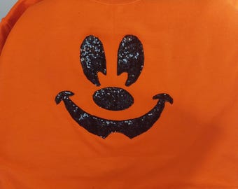 Halloween applique mouse pumpkin outline design single stitch applique for sequin, glitter vinyl, faux leather, and non fraying fabrics