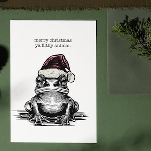 Ästhetische wunderliche Weihnachten Grußkarte Frosch Frosch Natur inspiriert Illustration Kröte frohes Weihnachten schmutziges Tier allein zu Hause 13 x 18 cm