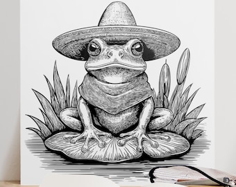 Mexikanischer Frosch-Druck, Sombrero Sarape-Linie Kunst (8x8)