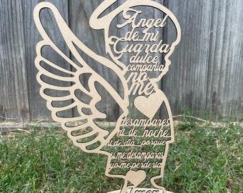 Centro de Mesa Angel de Mi Guarda en Silueta de Niña o Niño de Madera | Baptism Centerpiece | Angel Silhouette