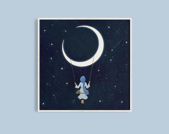 Ramadan Moon | Art Print | Cute Hijabi Art Prints | Islamic Art Prints | Aesthetic Art Prints | souqustudio