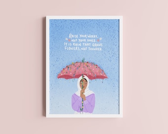 Floral Umbrella Hijabi | Art Print | Cute Hijabi Art Prints | Islamic Art Prints | Aesthetic Art Prints | souqustudio