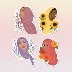 Hijabis fleuri | Série d'autocollants découpés | Stickers hijabi mignons | Stickers islamiques | Stickers esthétiques | Stickers pour journaux | studio de souvenirs