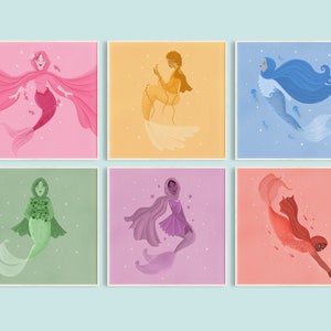 Mermaid Hijabis | Art Print Series | Cute Hijabi Art Prints | Islamic Art Prints | Aesthetic Art Prints | souqustudio