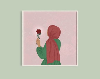 Rose Hijabi | Art Print | Cute Hijabi Art Prints | Islamic Art Prints | Aesthetic Art Prints | souqustudio