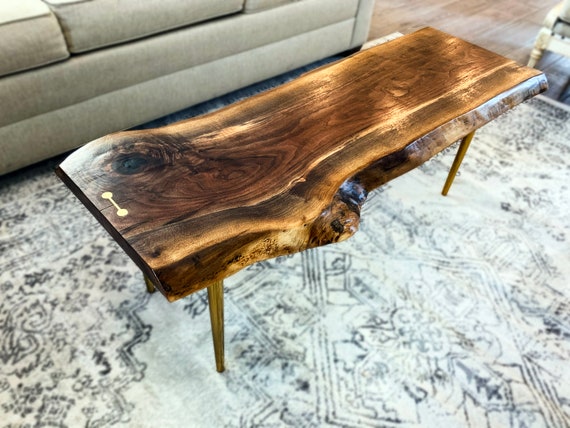 Walnut and brass coffee table discount