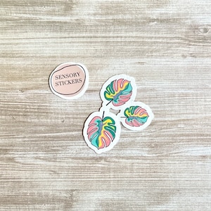 Sensory Stickers: 3 Botanical Leaf Stickers for Anxiety Relief, Sensory Fidget Sticker, Calm Down, Phone Sticker, Finger Tracing Mindfulness