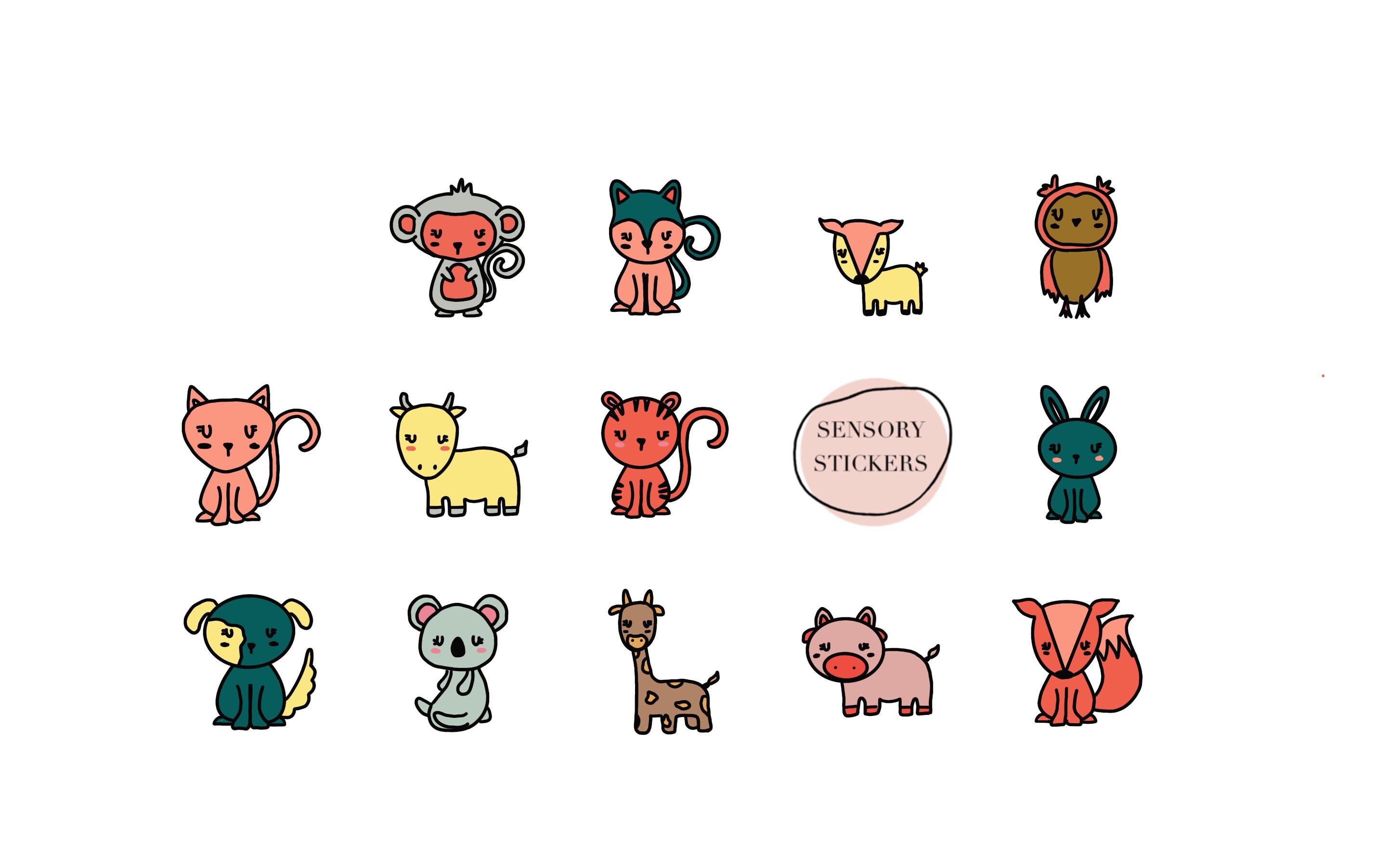 Animal Bundles (13) Sensory Stickers:Anxiety Relief, Focus Fidget Sticker, Calm Down, Phone Sticker, Finger Tracing Mindfulness
