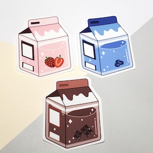 Milk Carton Die Cut Stickers, Weatherproof Matte, cute stickers, bullet journaling, laptop, kawaii sticker, chocolate, strawberry, blueberry