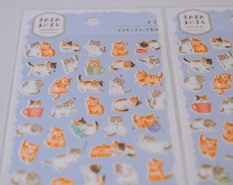 Mind Wave Cat Illustration Sticker Sheet, Japanese Stationery