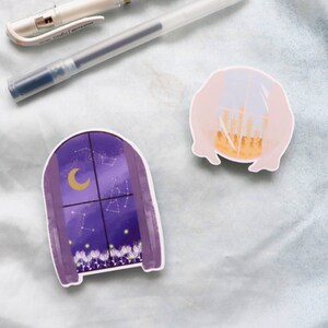 Stickers paysages, fenêtre, fantaisiste, nuit, journal intime, agenda, papeterie, scrapbooking, magique, cottage, décoration
