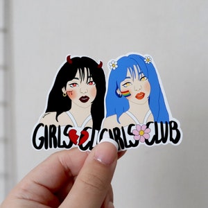 Pegatina de Girls Club, personaje, ángel, diablo, papelería, diario, agenda, cuaderno, álbum de recortes, calcomanía, mejor amiga, mejores amigas