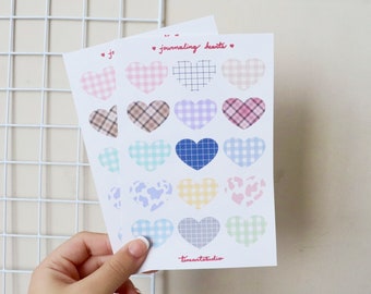 Plaid Gingham Heart Sticker Sheet | Polco | Kawaii | Bullet Journal | Deco Stickers | Cute | Stationery | Planner