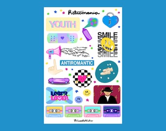 Hoja de pegatinas de Retromania: pegatinas retro para álbumes de recortes Y2K