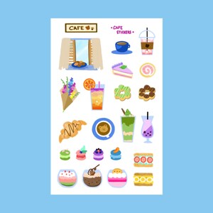 Feuille d'autocollants Bear Cafe, Confortable, Gâteau, Thé, Desserts, Mignonne, Agenda, Scrapbooking, Journal, BulletJournal, Courrier, Boissons, Autocollants, Papeterie