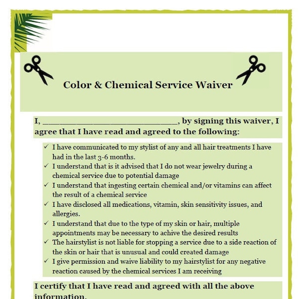 Chemical and Hair Color Form Etsy