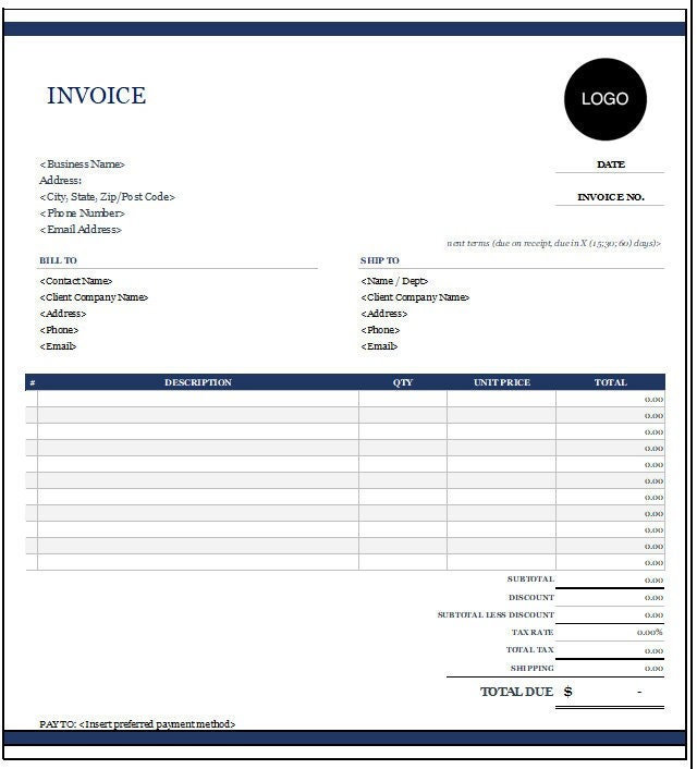 Invoice, Invoice Template W Shipping, Invoice Template Excel