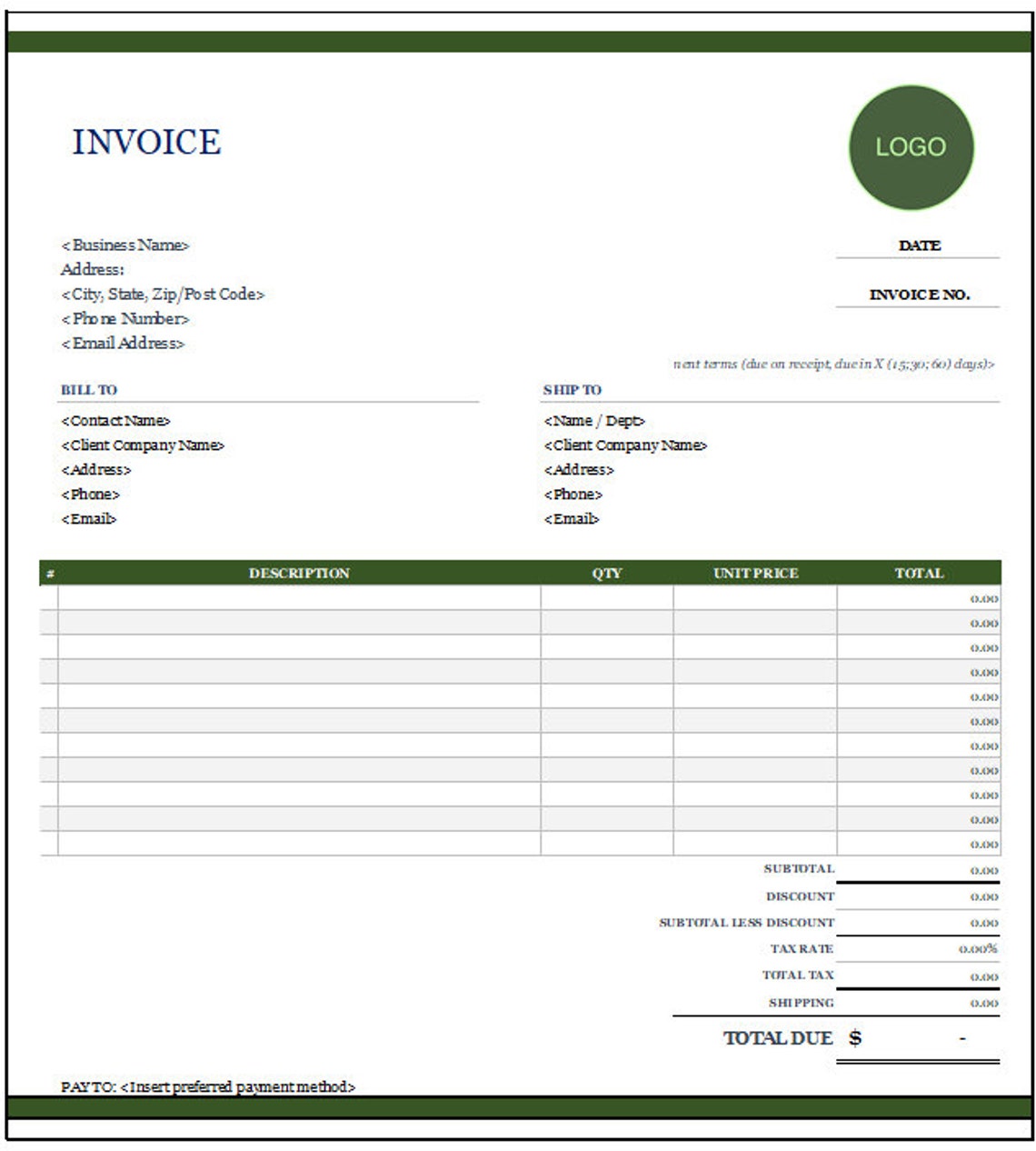 Invoice, Invoice Template W Shipping, Invoice Template Excel ...