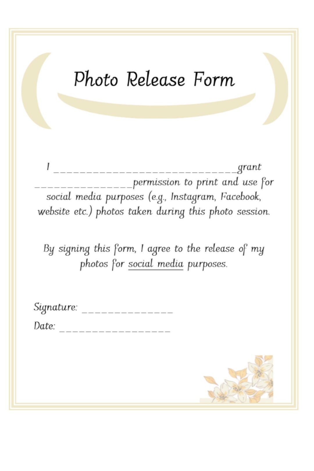 Photo Release Form 1 Photo Consent Form General Digital Print Template Photo Release Form 1 Photo Consent Form General Digital Print Template