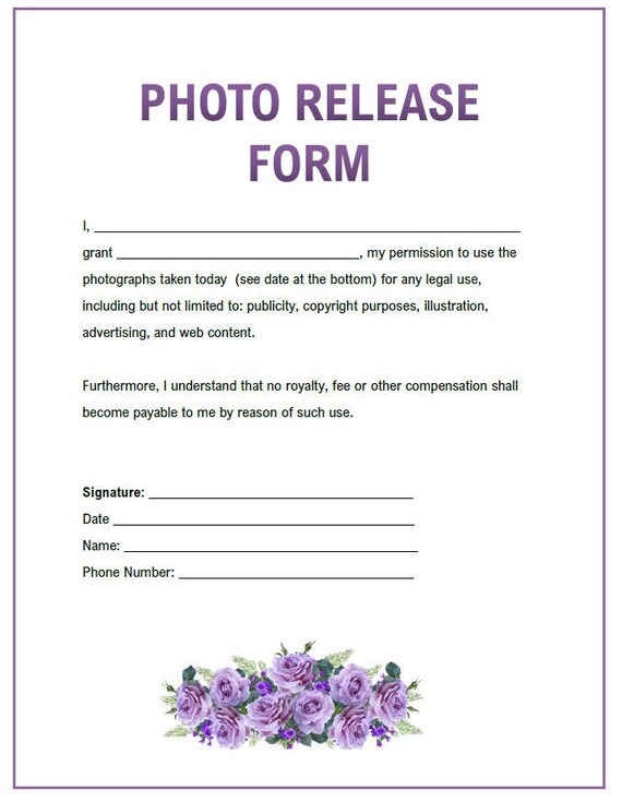 EASY Photo Release Form Bundle. General Digital Print and Etsy