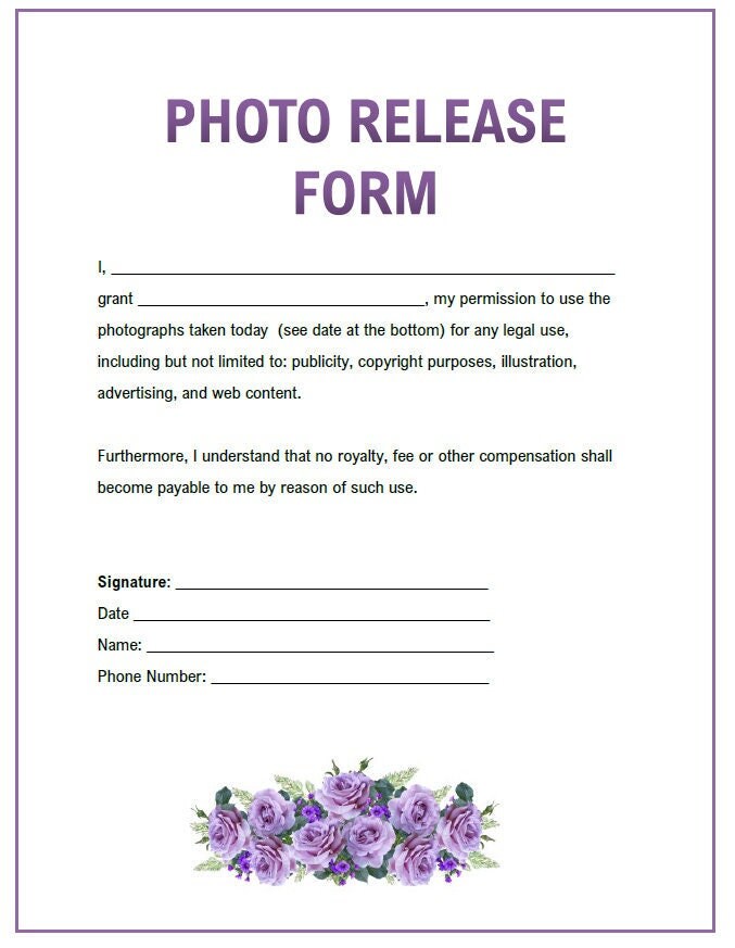 EASY Photo Release Form - Bundle. General Digital Print and Template ...