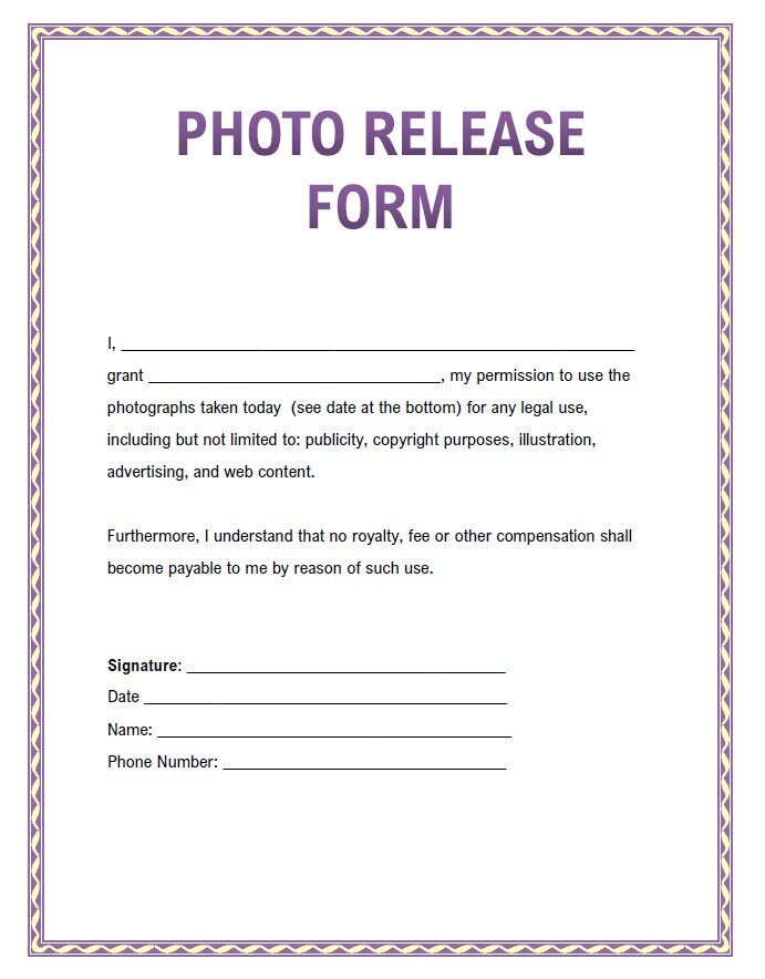 EASY Photo Release Form - Bundle. General Digital Print and Template ...