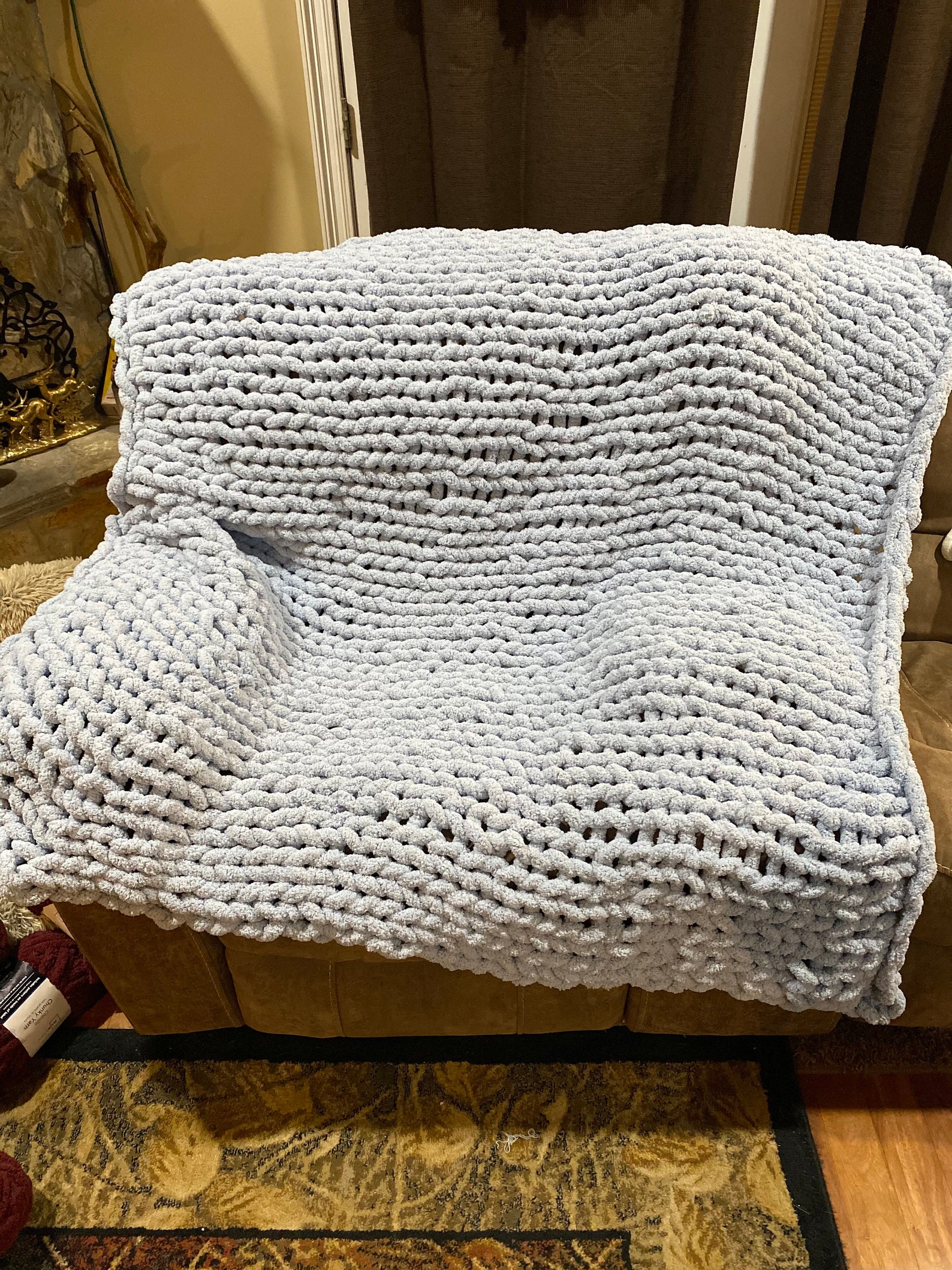 Yarn Chunky Blanket light blue Etsy