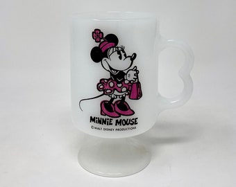 Vintage Anchor Hocking Minnie Mouse Leche Vidrio Café Taza Taza Pie Pedestal Walt Disney - Leche Vidrio Pedestal Taza - Disneyana