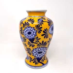 Vintage 1990 Imperial China Seymour Mann Floral Spring Vase Gelb Blau 10 Zoll - Dekorative Vase - Blumen - Porzellan - Imperial China Vase