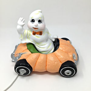 Vintage Holland Mold Ghost in Pumpkin Car gips keramisch verlichte Halloween decoratie beeldje 1993