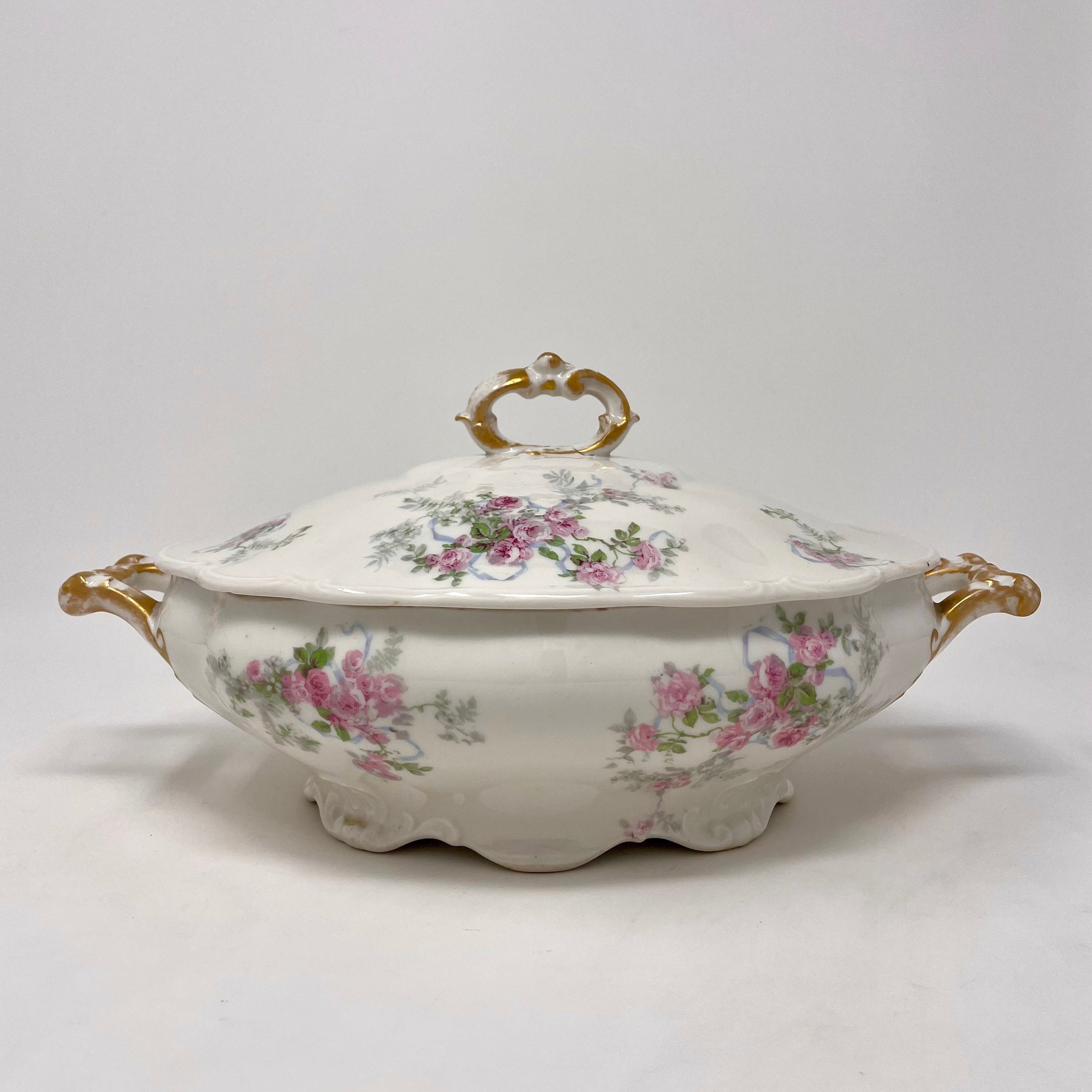 Antique Wm Guerin & Co Limoges Covered Vegetable Dish Tureen Floral