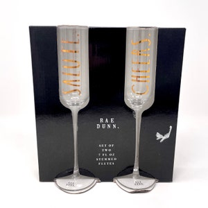 Rae Dunn Stemmed Champagne Flutes 7 Fl Oz Salute and Cheers NEW - Rae Dunn Glassware - Stemmed Flutes - Drinkware