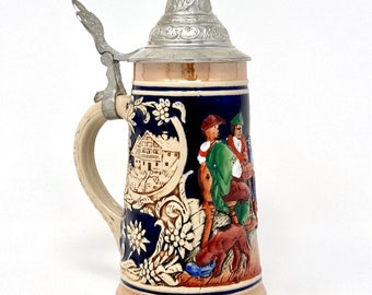 Vintage Marzi & Remy German Beer Stein DBGM Lid Poachers in the Herders Hut - Lidded Beer Stein Barware Mug - Breweriana