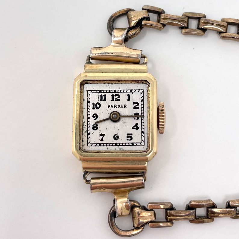 Vintage 1940s Parker 14K Yellow Gold Ladies Wind up Wrist Watch PARKER
